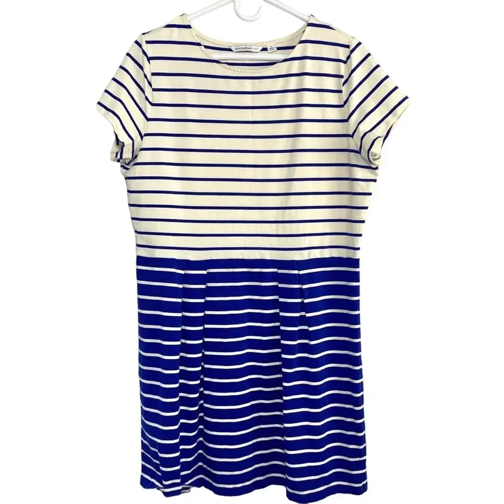 Isaac Mizrahi Live Size L Ink Blue Stripe Short Sleeve Fit & Flare Knit Dress - Picture 4 of 10